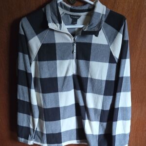 Eddie Bauer Black and White Buffalo Plaid 1/2 Zip Pullover Top Women's